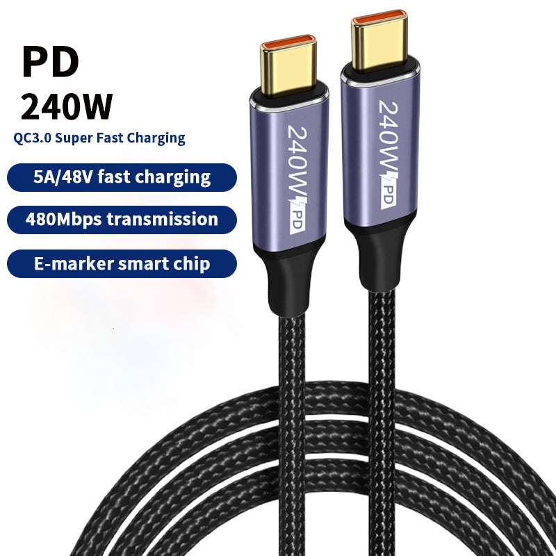 Braided 100W USB‑C fast charging cable for laptops and phones.