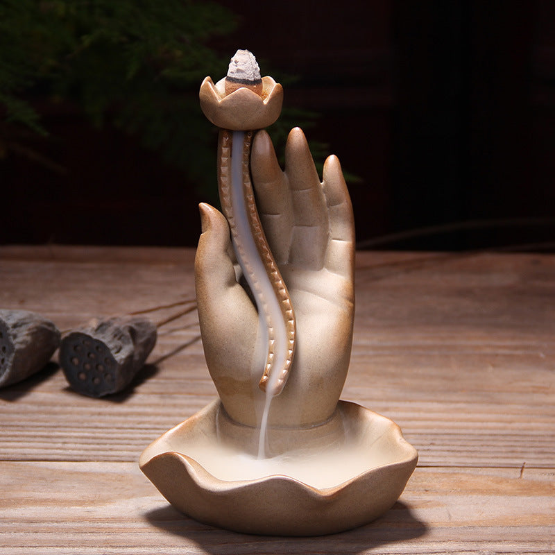 Creative Ceramic Backflow Incense Burner with Lotus – Japandi Calm Ritual Decor