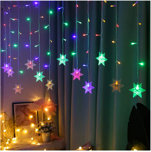 LED Snowflake Fairy Curtain Lights – Cozy Aesthetic Room Decor – cozy snowflake curtain string lights for warm ambient rooms | Zenova Shop