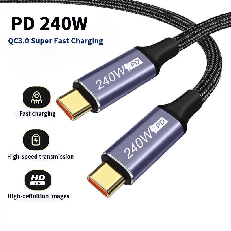 Braided 100W USB‑C fast charging cable for laptops and phones.
