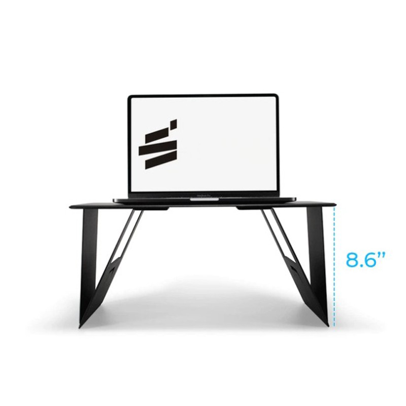 Foldable adjustable stand for laptops and tablets with stable aluminum design.