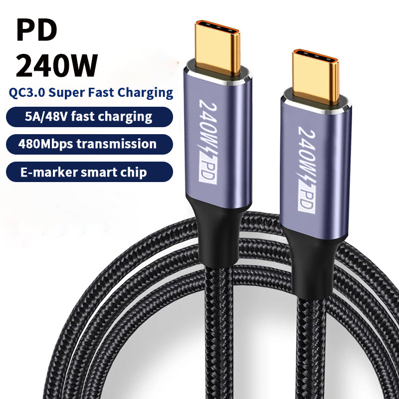 Braided 100W USB‑C fast charging cable for laptops and phones.