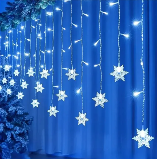 LED Snowflake Fairy Curtain Lights – Cozy Aesthetic Room Decor | Zenova Shop
