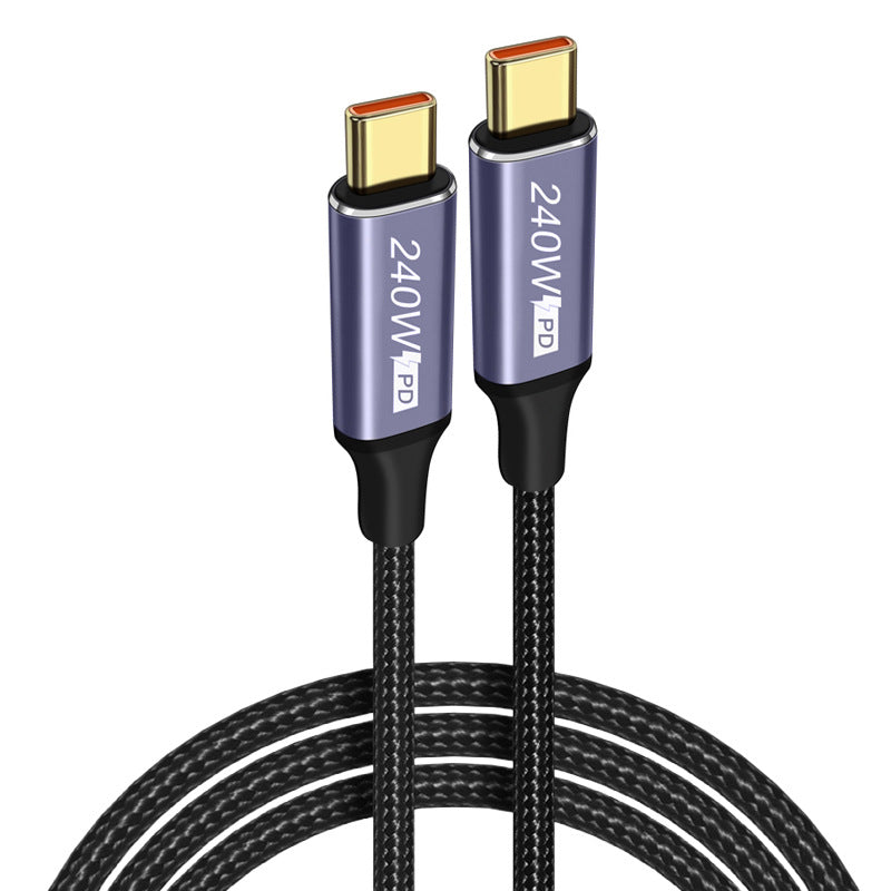 Braided 100W USB‑C fast charging cable for laptops and phones.