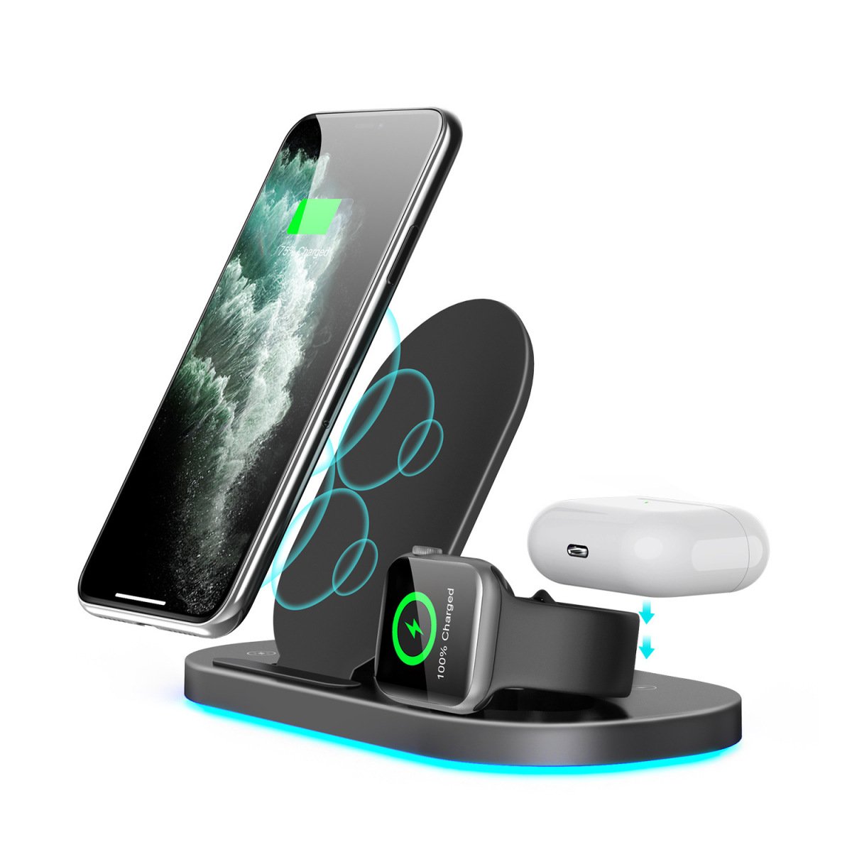 15W 3-in-1 Wireless Charger Folding Stand – foldable 3‑in‑1 wireless charging stand for calm, tidy desks | Zenova Shop