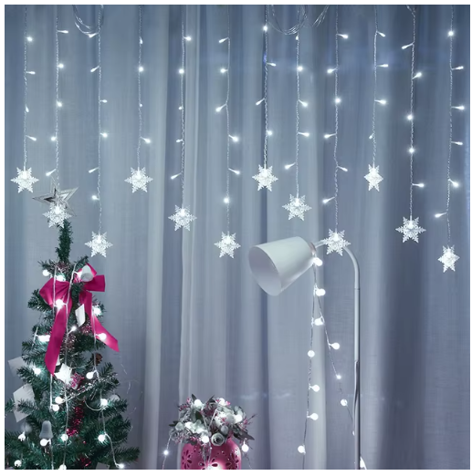 LED Snowflake Fairy Curtain Lights – Cozy Aesthetic Room Decor – cozy snowflake curtain string lights for warm ambient rooms | Zenova Shop